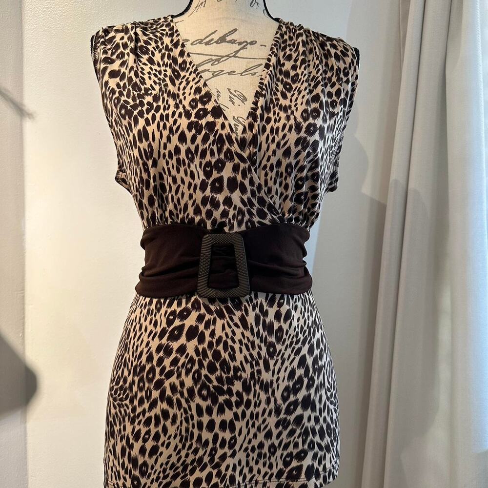 Cheetah Print Brown Belted Y2k Sleeveless Top